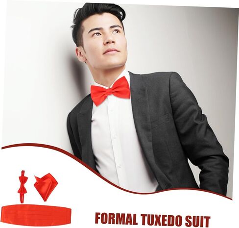 PartyKindom 3pcs Men's Satin Bow Tie Cummerbund Handkerchief Set Red Bow Tie for Men Formal in Saudi Arabia
