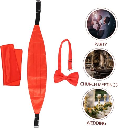 PartyKindom 3pcs Men's Satin Bow Tie Cummerbund Handkerchief Set Red Bow Tie for Men Formal in Saudi Arabia