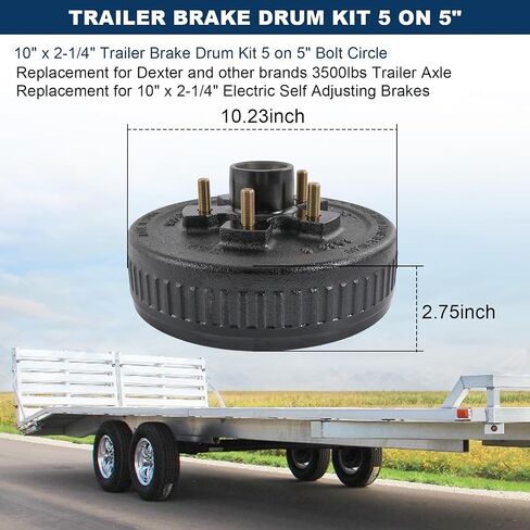 Trailer Axle Brake Kit 5 on 5" B.C. Brake Drum with 10" x 2-1/4" Self-Adjusting Electric Brakes for 3500 lb Axles Replacement for 10" Brake Hub Drum Assembly in Saudi Arabia