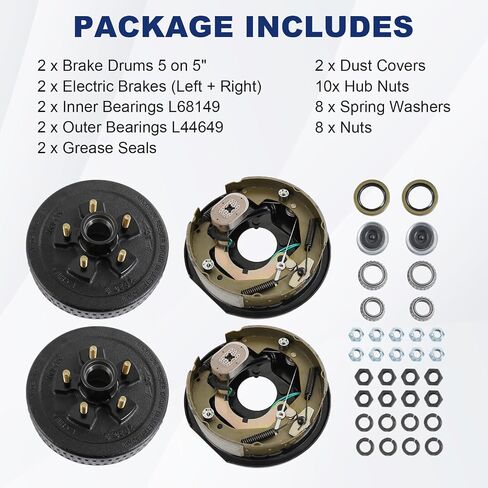 Trailer Axle Brake Kit 5 on 5" B.C. Brake Drum with 10" x 2-1/4" Self-Adjusting Electric Brakes for 3500 lb Axles Replacement for 10" Brake Hub Drum Assembly in Saudi Arabia