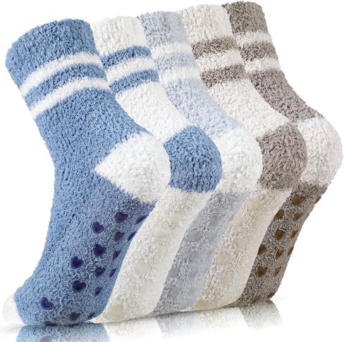 Fuzzy Socks for Women - 5 Pair Fuzzy Socks with Grip, Cozy Slipper Socks for Women, Womens Soft Comfort of Coral Fleece in Kuwait