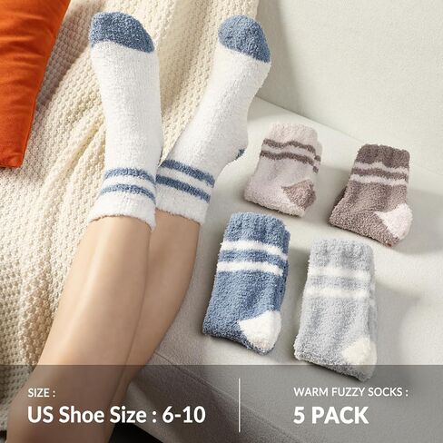 Fuzzy Socks for Women - 5 Pair Fuzzy Socks with Grip, Cozy Slipper Socks for Women, Womens Soft Comfort of Coral Fleece in Kuwait