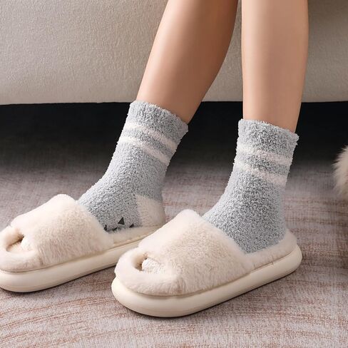Fuzzy Socks for Women - 5 Pair Fuzzy Socks with Grip, Cozy Slipper Socks for Women, Womens Soft Comfort of Coral Fleece in Kuwait