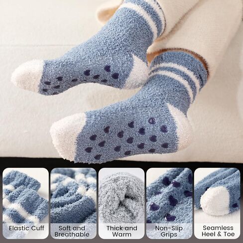 Fuzzy Socks for Women - 5 Pair Fuzzy Socks with Grip, Cozy Slipper Socks for Women, Womens Soft Comfort of Coral Fleece in Kuwait
