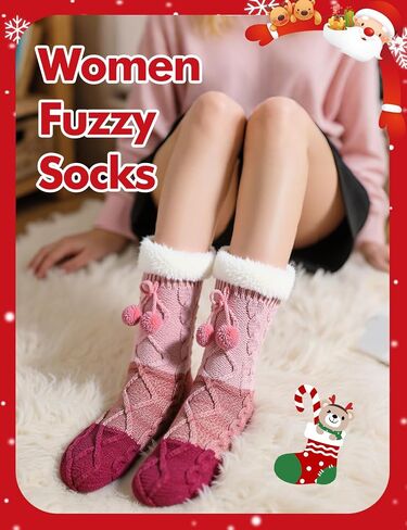 HONGTEYA Women Slipper Fuzzy Socks, Non Slip Winter Warm Fluffy Fleece Lined Cozy Soft Thick Comfy Thermal Christmas Sock in Saudi Arabia