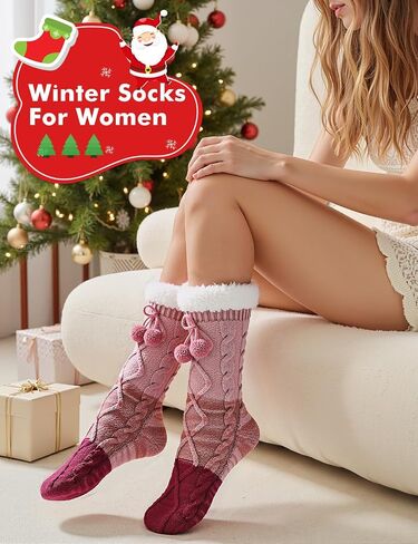 HONGTEYA Women Slipper Fuzzy Socks, Non Slip Winter Warm Fluffy Fleece Lined Cozy Soft Thick Comfy Thermal Christmas Sock in Saudi Arabia