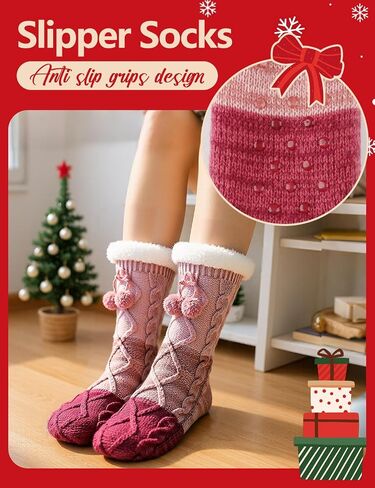 HONGTEYA Women Slipper Fuzzy Socks, Non Slip Winter Warm Fluffy Fleece Lined Cozy Soft Thick Comfy Thermal Christmas Sock in Saudi Arabia