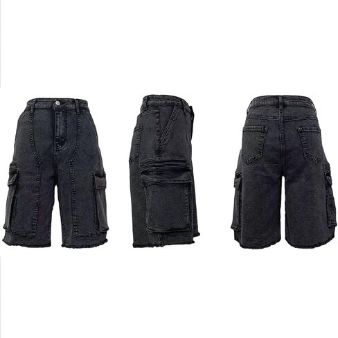Women Y2k Baggy Denim Shorts Loose Fit Mid Rise Cargo Long Jean Shorts in Saudi Arabia