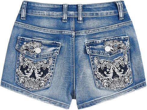 WDIRARA Women's Plus Size Embroidery Rhinestone Denim Shorts Grunge Punk Skinny Mini Jean Shorts in Saudi Arabia