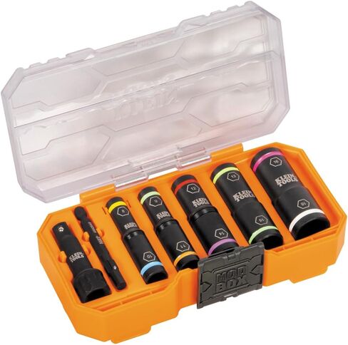 Klein Tools 65618 KNECT 8-Piece Deep Impact Flip Socket Set with Modular Case, 5 Color-Coded Sockets, 10 SAE Sizes, Adapters, 1/4, 3/8-Inch Drives in Kuwait