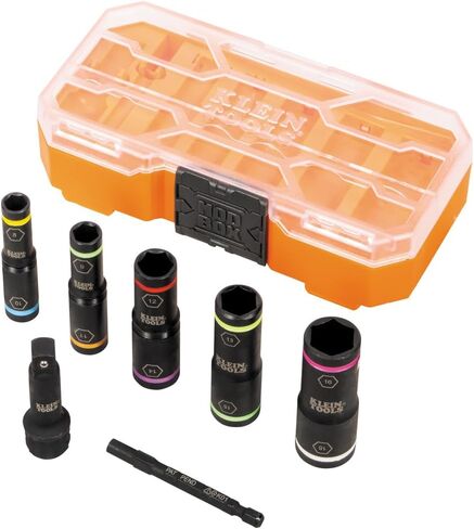 Klein Tools 65618 KNECT 8-Piece Deep Impact Flip Socket Set with Modular Case, 5 Color-Coded Sockets, 10 SAE Sizes, Adapters, 1/4, 3/8-Inch Drives in Kuwait