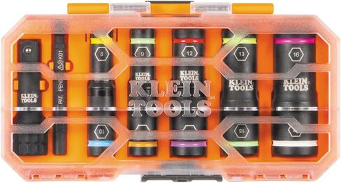 Klein Tools 65618 KNECT 8-Piece Deep Impact Flip Socket Set with Modular Case, 5 Color-Coded Sockets, 10 SAE Sizes, Adapters, 1/4, 3/8-Inch Drives in Kuwait