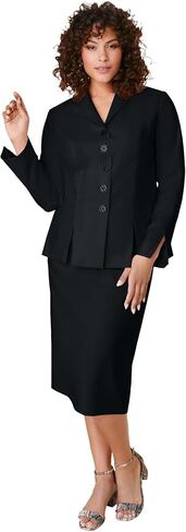 Roaman's Women's Plus Size Plus Size Long Sleeve Shawl-Collar Jacket & Sheath Skirt Set – 2-Piece Suit - 30 W, Black in Saudi Arabia
