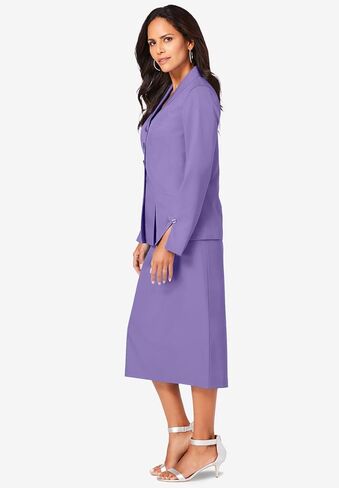 Roaman's Women's Plus Size Plus Size Long Sleeve Shawl-Collar Jacket & Sheath Skirt Set – 2-Piece Suit - 30 W, Black in Saudi Arabia