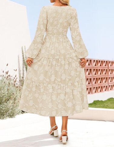 ZESICA Women's Fall Boho Floral Midi Dress 2025 Casual Long Sleeve Crewneck Flowy Wedding Guest Long Dresses in Saudi Arabia