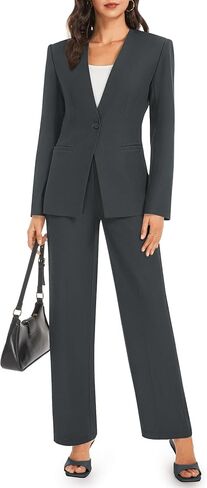Women's 2 Piece Business Casual Outfits Collarless Blazer Jacket Wide Leg Work Pants Dressy Suit Set in Saudi Arabia