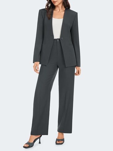 Women's 2 Piece Business Casual Outfits Collarless Blazer Jacket Wide Leg Work Pants Dressy Suit Set in Saudi Arabia