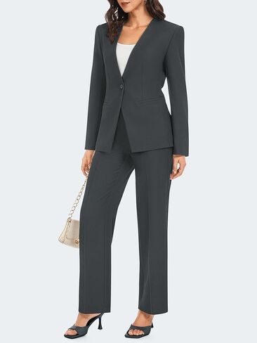 Women's 2 Piece Business Casual Outfits Collarless Blazer Jacket Wide Leg Work Pants Dressy Suit Set in Saudi Arabia