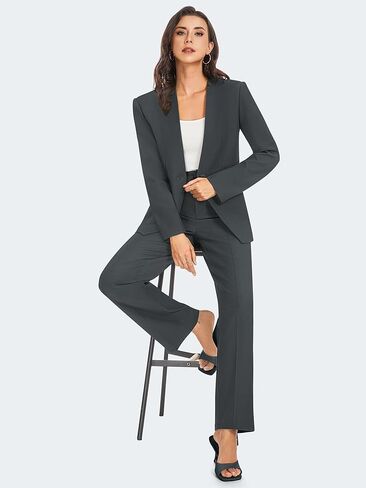 Women's 2 Piece Business Casual Outfits Collarless Blazer Jacket Wide Leg Work Pants Dressy Suit Set in Saudi Arabia
