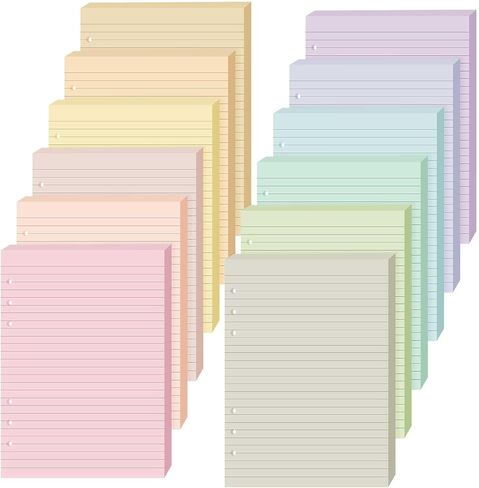 PerKoop Lined Refill Paper A5 Colored 6 Ring Binder Planner Inserts 6 Hole Notebook Refills Paper 960 Sheets 8.2 x 5.8 Inch Loose Leaf(Vintage Color) in Saudi Arabia