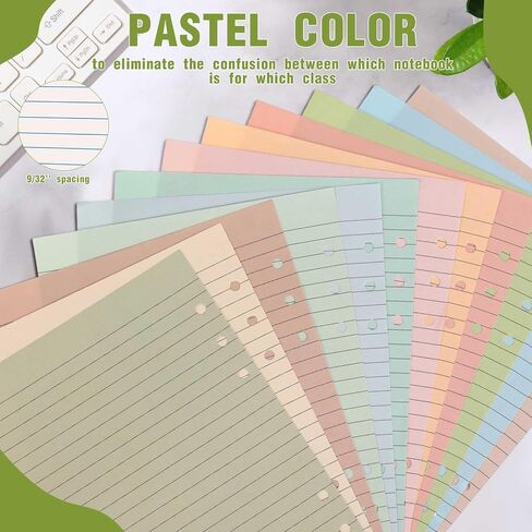 PerKoop Lined Refill Paper A5 Colored 6 Ring Binder Planner Inserts 6 Hole Notebook Refills Paper 960 Sheets 8.2 x 5.8 Inch Loose Leaf(Vintage Color) in Saudi Arabia