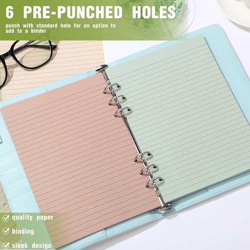 PerKoop Lined Refill Paper A5 Colored 6 Ring Binder Planner Inserts 6 Hole Notebook Refills Paper 960 Sheets 8.2 x 5.8 Inch Loose Leaf(Vintage Color) in Saudi Arabia