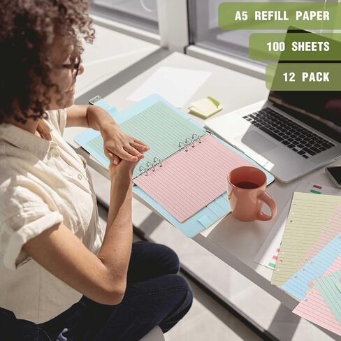 PerKoop Lined Refill Paper A5 Colored 6 Ring Binder Planner Inserts 6 Hole Notebook Refills Paper 960 Sheets 8.2 x 5.8 Inch Loose Leaf(Vintage Color) in Saudi Arabia