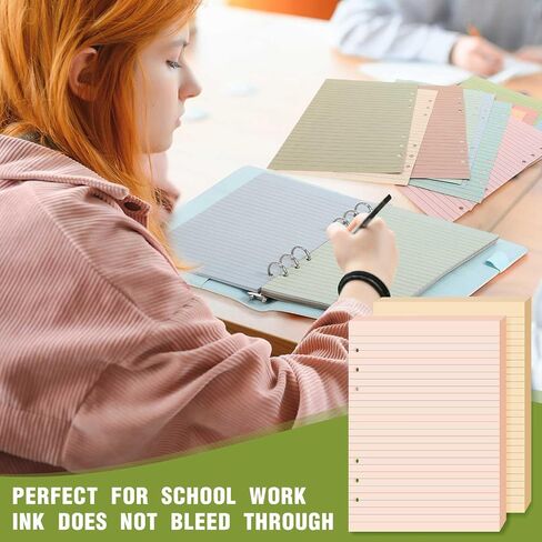 PerKoop Lined Refill Paper A5 Colored 6 Ring Binder Planner Inserts 6 Hole Notebook Refills Paper 960 Sheets 8.2 x 5.8 Inch Loose Leaf(Vintage Color) in Saudi Arabia