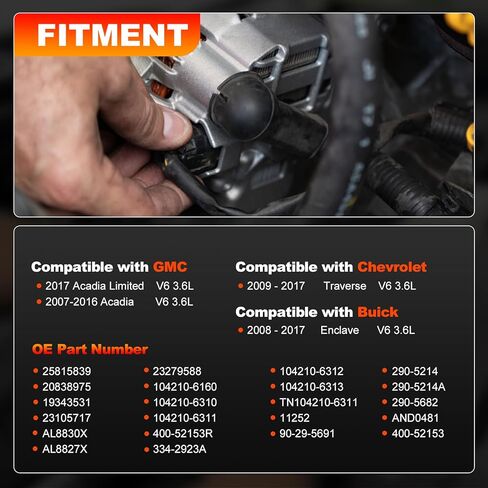 New Alternator Replacement 170 AMP 3.6L Compatible with 2007-2016 GMC Acadia, 2008-2017 Buick Enclave, 2007-2010 Saturn Outlook, 2009-2017 Chevrolet Traverse, Replace# 23105717, 25815839 in Kuwait