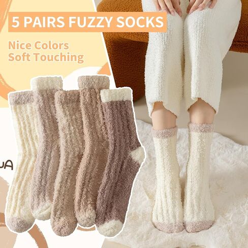 Clothclose Fuzzy Socks For Women, Womens Fuzzy Slipper Sock Super Soft Microfiber Fluffy Cozy Winter Warm Fluffy Crew Socks in Kuwait