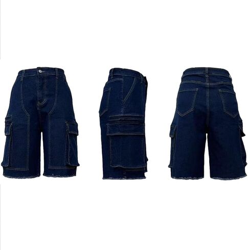 Women Y2k Baggy Denim Shorts Loose Fit Mid Rise Cargo Long Jean Shorts in Saudi Arabia