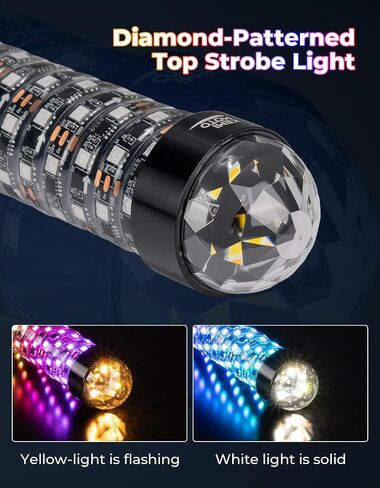 kemimoto 2pcs أضواء سوط الدهون مع ضوء تحذير ، مصابيح السوط LED للجانب جنبًا in Saudi Arabia