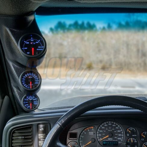GlowShift Graphite Triple Pillar Gauge Pod Compatible with GMC Sierra 1500 2500HD 3500HD Duramax 2000-2006 - A-Pillar Speaker Cutout - Factory Color Matched - Mounts (3) 2-1/16" (52mm) Gauges in Saudi Arabia