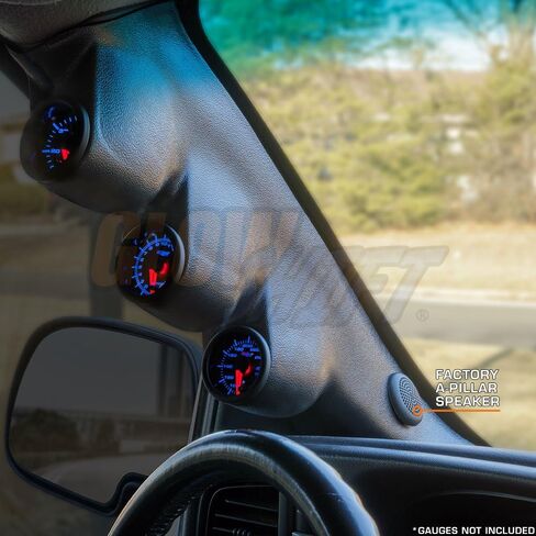 GlowShift Graphite Triple Pillar Gauge Pod Compatible with GMC Sierra 1500 2500HD 3500HD Duramax 2000-2006 - A-Pillar Speaker Cutout - Factory Color Matched - Mounts (3) 2-1/16" (52mm) Gauges in Saudi Arabia