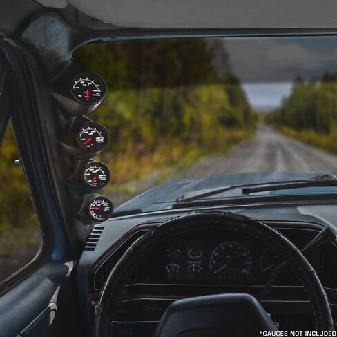 GlowShift Black Quad Pillar Gauge Pod Compatible with Ford F-Series F-250 F-350 OBS 6.9L 7.3L IDI 1987-1991 - ABS Plastic - Mounts (4) 2-1/16" (52mm) Gauges to Truck's A-Pillar in Saudi Arabia