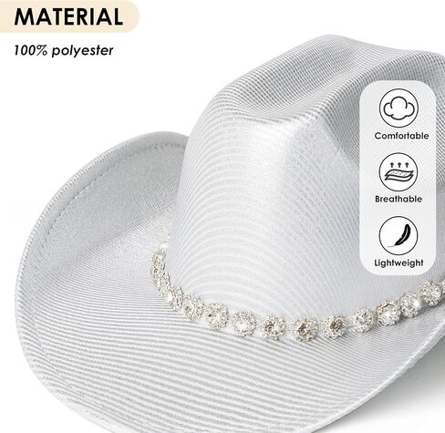 Lisianthus Sparkly Rhinestone Cowboy Hat للنساء - Glitter Western Cowgirl Hats مع فرقة لامعة للحفلة in Kuwait
