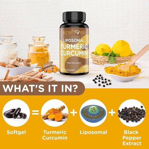 Liposomal Turmeric Curcumin 2200 mg with Black Pepper for Enhanced Absorption and Joint Support, 60 softgels (2 Bottles) in Saudi Arabia