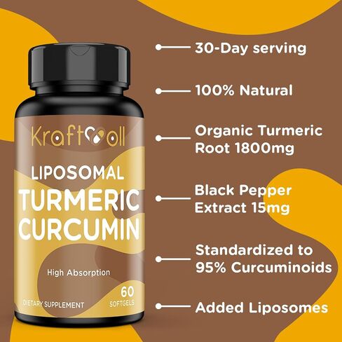 Liposomal Turmeric Curcumin 2200 mg with Black Pepper for Enhanced Absorption and Joint Support, 60 softgels (2 Bottles) in Saudi Arabia