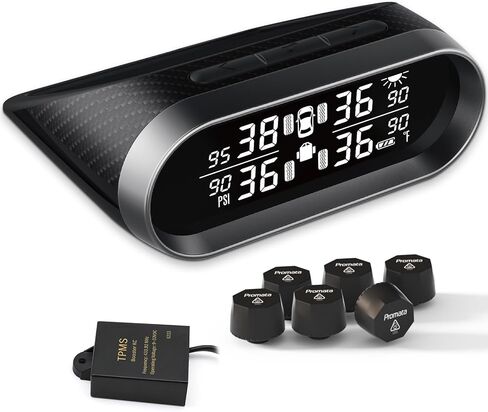 نظام مراقبة ضغط الإطارات PROMATA RV ، نمط ألياف الكربون RV TPMS مع 6 أجهزة استشعار ضغط الإطارات ، حماية العين شاشة LCD واضحة ، اكتشاف مقطورة ذكية لسيارة مقطورة السفر كرامة المنزل in Kuwait