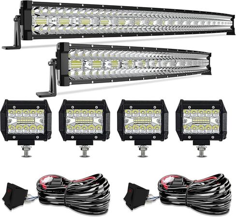 Led Light Bar Kits 52 Inch 1122W+32 Inch 672W Curved Triple Row Spot Flood Combo Beam Light Bars+4Pcs 4Inch 60W Led Fog Lights W/Rocker Switch Wiring Harness for Jeep Trucks ATV UTV Boats in Saudi Arabia