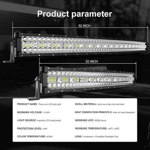 Led Light Bar Kits 52 Inch 1122W+32 Inch 672W Curved Triple Row Spot Flood Combo Beam Light Bars+4Pcs 4Inch 60W Led Fog Lights W/Rocker Switch Wiring Harness for Jeep Trucks ATV UTV Boats in Saudi Arabia