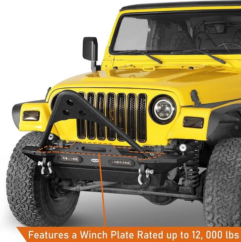 Hoke Road Wrangler TJ Stinger الأمامي المصد مع لوحة وينش + طقم المصد الخلفي متوافق مع Jeep Wrangler TJ 1997-2006 (Steel Black) in Saudi Arabia