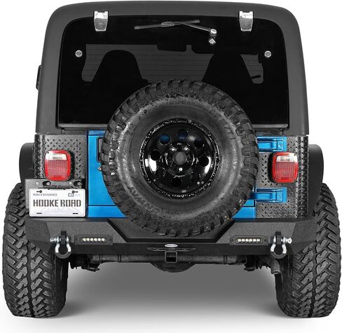 Hoke Road Wrangler TJ Stinger الأمامي المصد مع لوحة وينش + طقم المصد الخلفي متوافق مع Jeep Wrangler TJ 1997-2006 (Steel Black) in Saudi Arabia