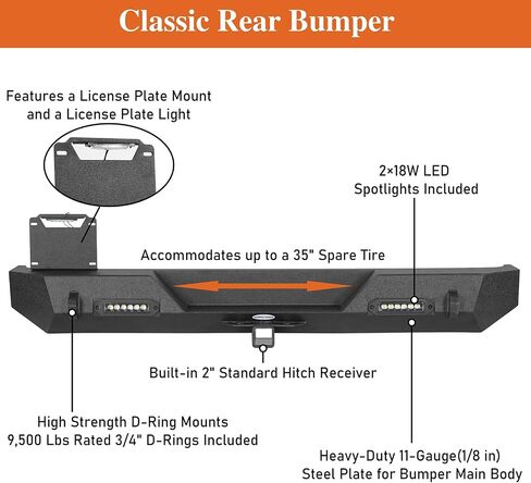 Hoke Road Wrangler TJ Stinger الأمامي المصد مع لوحة وينش + طقم المصد الخلفي متوافق مع Jeep Wrangler TJ 1997-2006 (Steel Black) in Saudi Arabia
