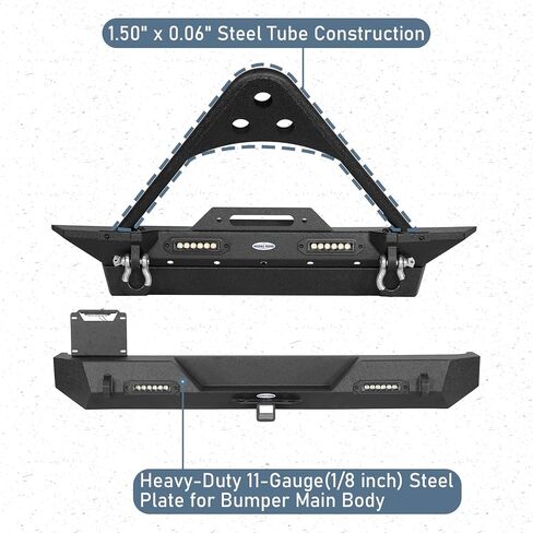 Hoke Road Wrangler TJ Stinger الأمامي المصد مع لوحة وينش + طقم المصد الخلفي متوافق مع Jeep Wrangler TJ 1997-2006 (Steel Black) in Saudi Arabia