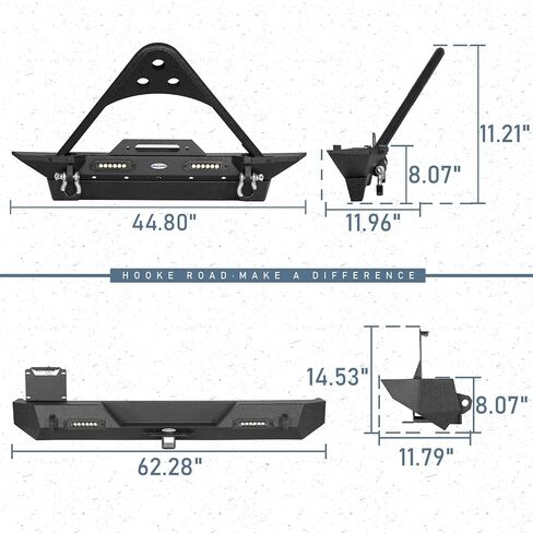 Hoke Road Wrangler TJ Stinger الأمامي المصد مع لوحة وينش + طقم المصد الخلفي متوافق مع Jeep Wrangler TJ 1997-2006 (Steel Black) in Saudi Arabia