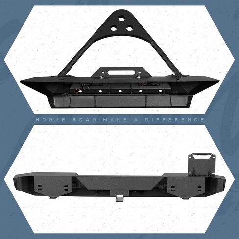Hoke Road Wrangler TJ Stinger الأمامي المصد مع لوحة وينش + طقم المصد الخلفي متوافق مع Jeep Wrangler TJ 1997-2006 (Steel Black) in Saudi Arabia
