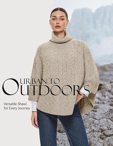 سترة نسائية بياقة مدورة من PULI سترة عصرية سميكة منسوجة على شكل كيب بلوفر مكتنزة شالات دافئة لخريف وشتاء in Kuwait