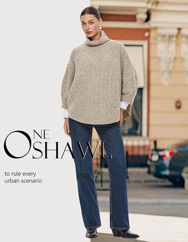 سترة نسائية بياقة مدورة من PULI سترة عصرية سميكة منسوجة على شكل كيب بلوفر مكتنزة شالات دافئة لخريف وشتاء in Kuwait