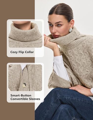 سترة نسائية بياقة مدورة من PULI سترة عصرية سميكة منسوجة على شكل كيب بلوفر مكتنزة شالات دافئة لخريف وشتاء in Kuwait